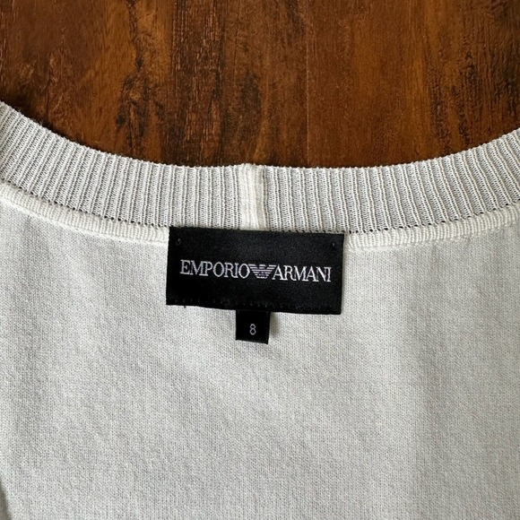 EMPORIO ARMANI Polka Dot Lace-Trim S/S Knit Top Scoop Neck in White - Picture 5 of 8